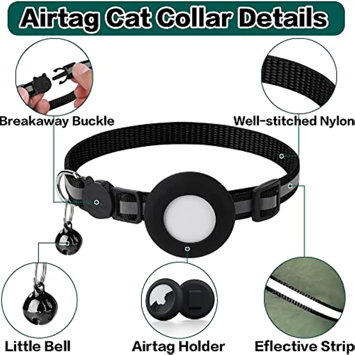 Airtag Holder Reflective Cat Tracker Collar with Breakaway Buckle (Airtag not Included)