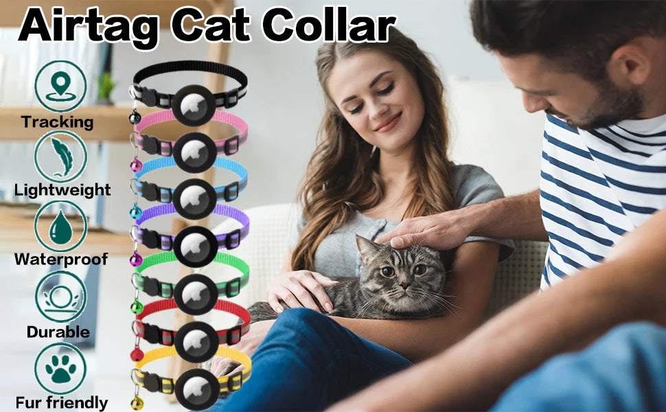 Airtag Holder Reflective Cat Tracker Collar with Breakaway Buckle (Airtag not Included)